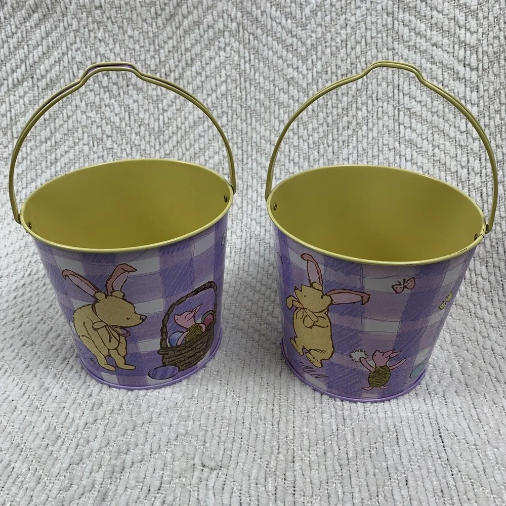 Vintage Classic Winnie the Pooh Bear metal Easter pails Lot‎ Of 2 Piglet Pastel